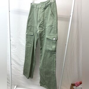 Cider Army Green Olive Cargo Jeans, Wide Leg, Size Medium, Pants
